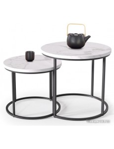 Журнальный столик Halmar Oreo (2 шт, белый мрамор/черный)