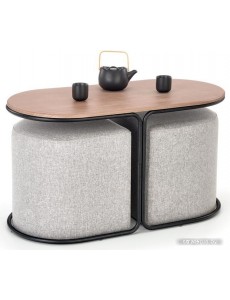 Журнальный столик Halmar Pampa + 2 пуфа (орех/черный, серый)