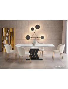 Кухонный стол Halmar Vincenzo 160 (белый мрамор/черный/золотой)