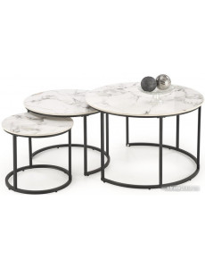Журнальный столик Halmar Gilda 3 стола (белый мрамор/черный)