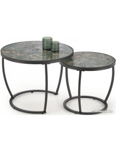 Журнальный столик Halmar Ines, 2 стола (зеленый мрамор/белый)