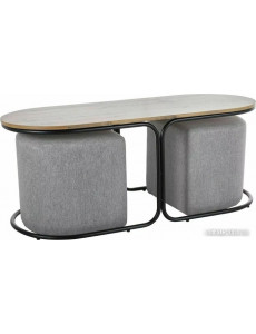 Журнальный столик Signal Dual (+ 2 пуфа, дуб артизан/черный/серый)