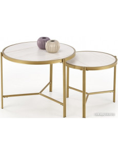 Журнальный столик Halmar Fatima 2 стола (белый мрамор/золотой)