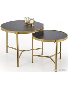 Журнальный столик Halmar Fatima 2 стола (черный мрамор/золотой)