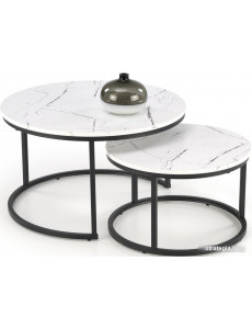 Журнальный столик Halmar Java 2 стола (белый мрамор/черный)