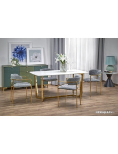 Кухонный стол Halmar Clemente 160/90/76 (белый мрамор/золотой)