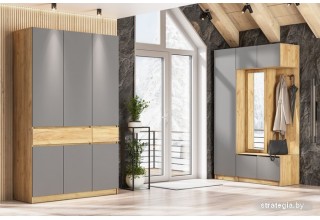 Шкаф распашной NN мебель Авиньон трехстворчатый 00-00112209 (дуб крафт золотой/графит серый)