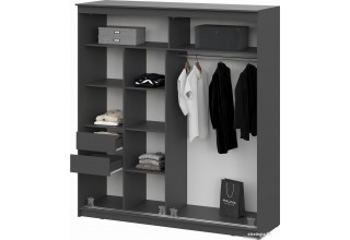 Шкаф-купе NN мебель К №25 2.0м Блэк Лайт (графит серый/лакобель/черный матовый)