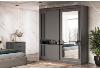 Шкаф-купе NN мебель К №25 2.0м Блэк Лайт (графит серый/лакобель/черный матовый)